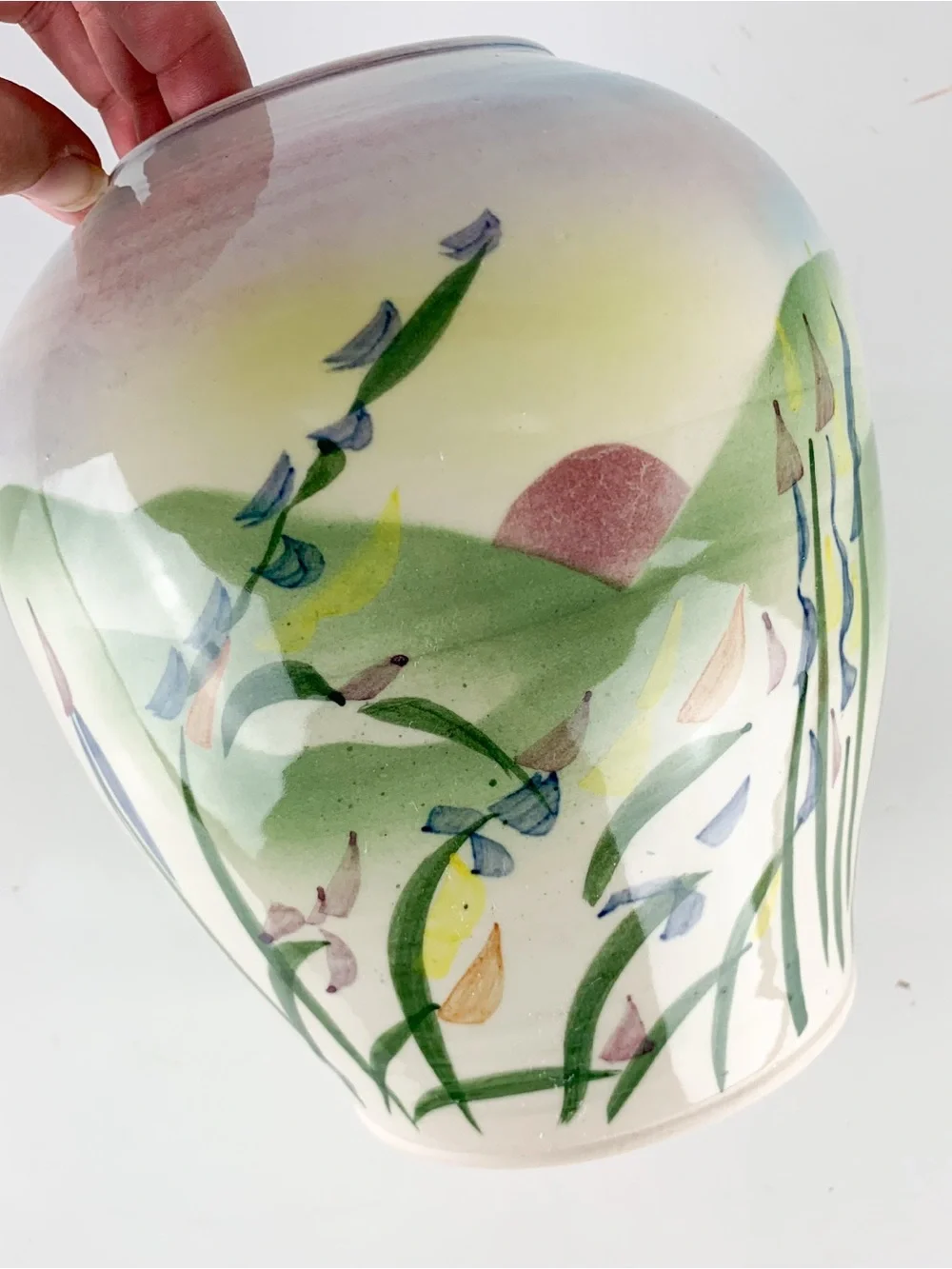 Vintage Ellen Dorros Crandall Signed Studio Pottery Floral Sun Vase Ginger Jar